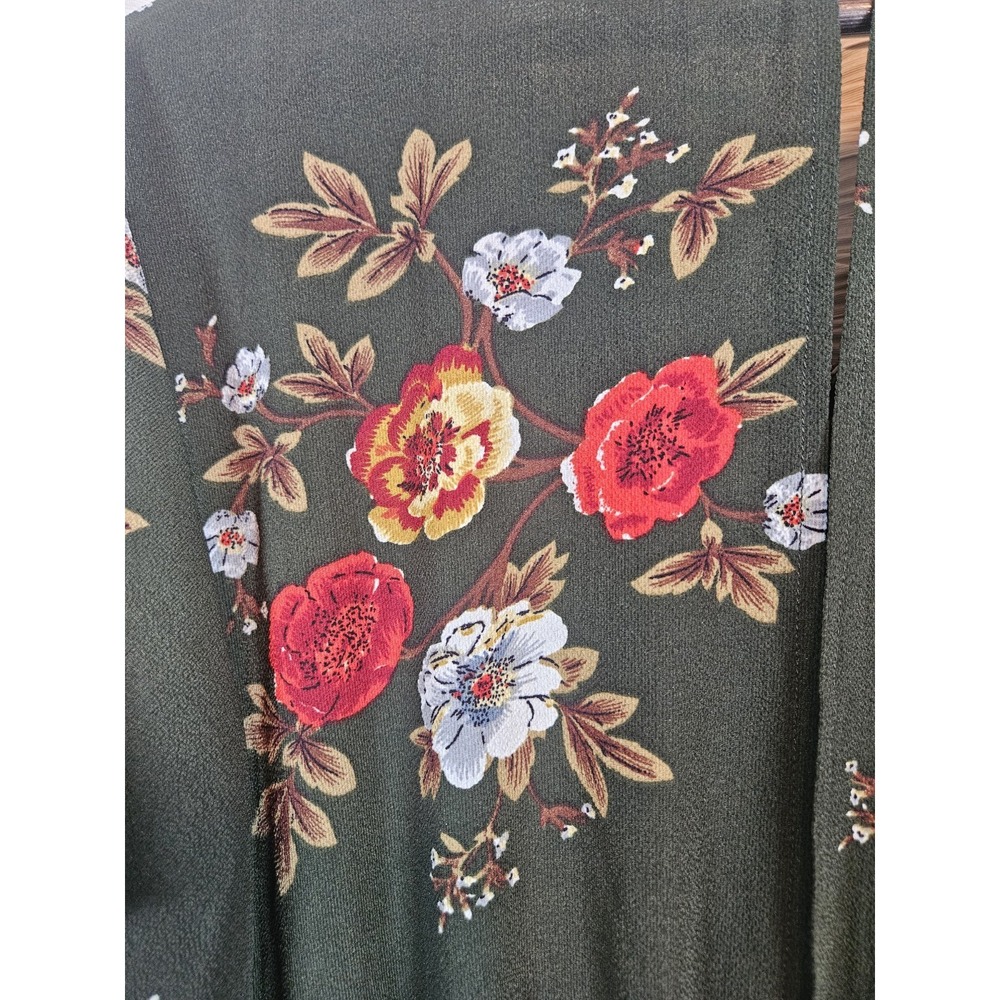 Simplee Womens Green Floral Dress Sz L Bloomcore Cottagecore Boho Missing Belt - Picture 3 of 11